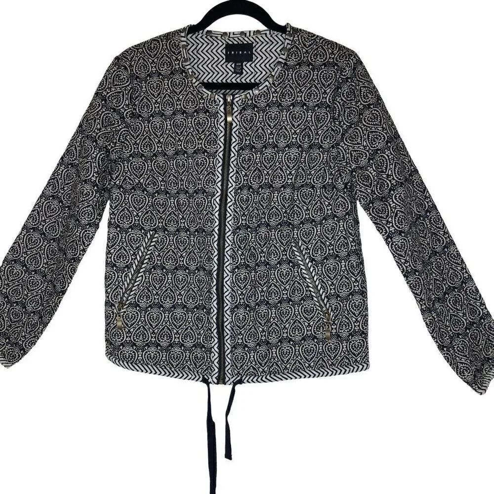 Tribal Mixed Print Quilted Cotton Lagenlook Retro Boxy Jacket Size M